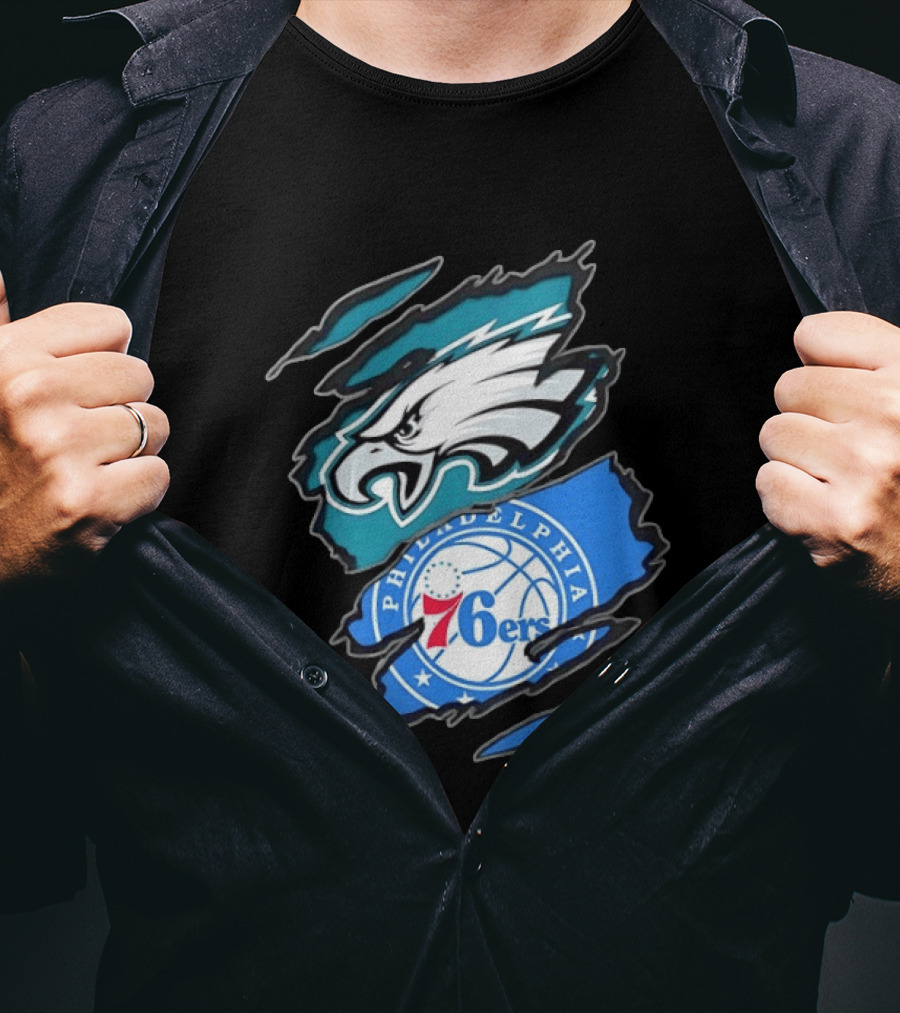 Philadelphia Eagles And Philadelphia 76ers Two Teams One Heart Scratch T-Shirt