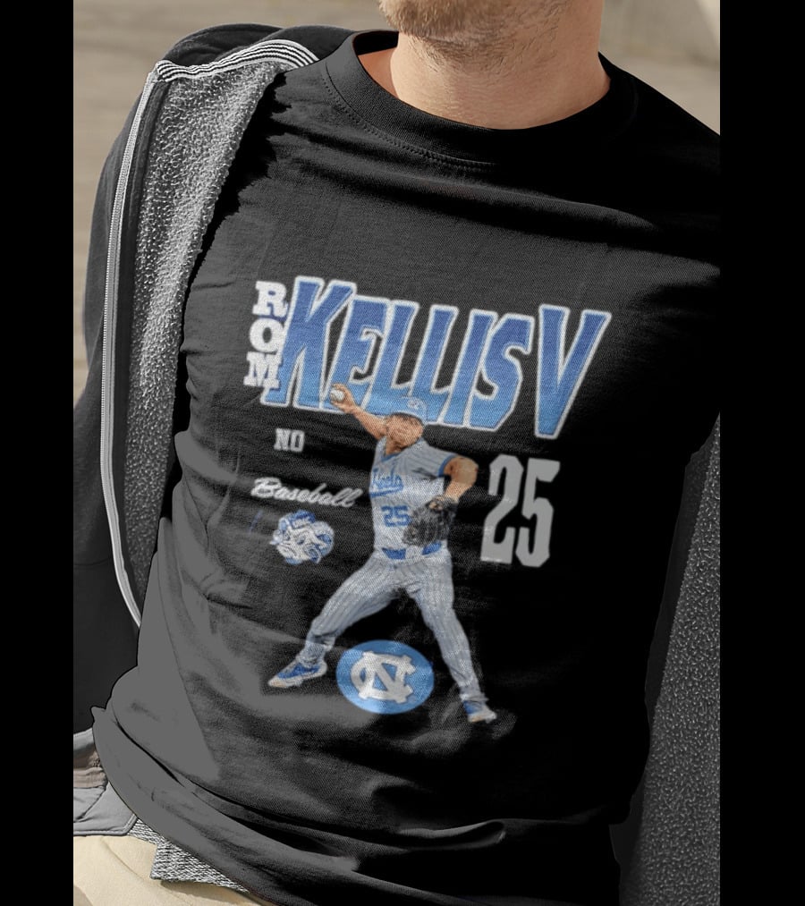 Rom Kellis V North Carolina Baseball No 25 Player UNC Tar Heels T-Shirt