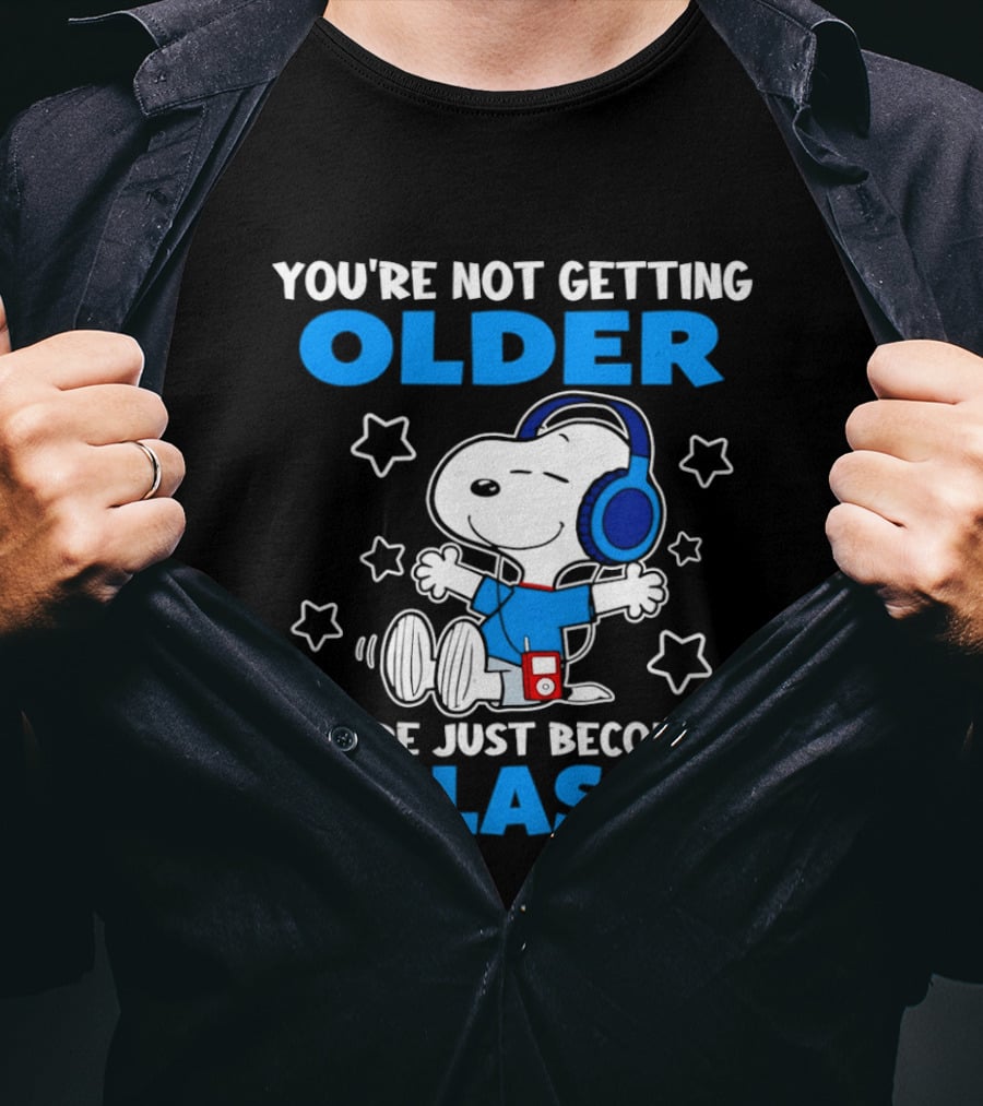 Snoopy You're Not Getting Older You're Just Becoming A Classic With Headphones And Music Player T-Shirt