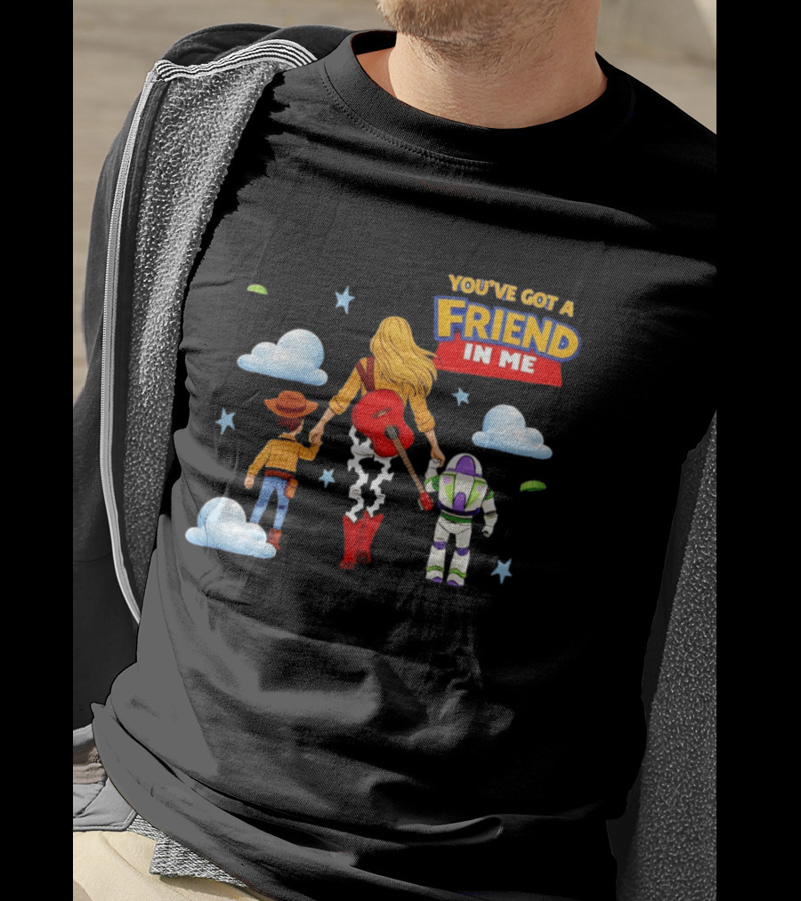 You've Got A Friend In Me Woody Buzz Lightyear Woman Walking With Clouds T-Shirt