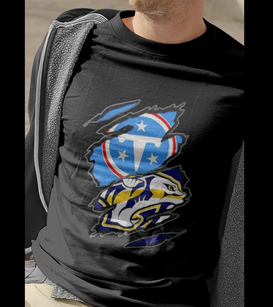Tennessee Titans Nashville Predators Two Teams One Heart Scratch T-Shirt