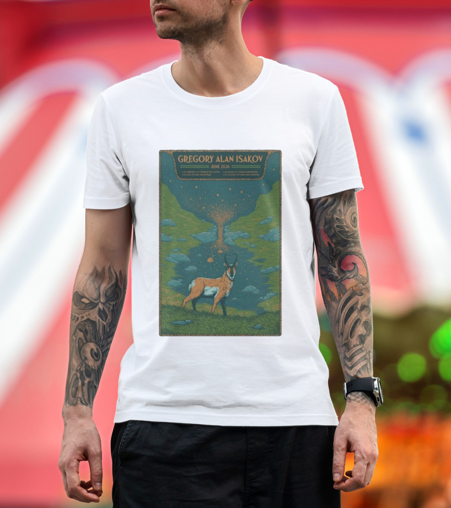 Gregory Alan Isakov June 2026 Tour With Antelope In Lush Mountain Scenery T-Shirt