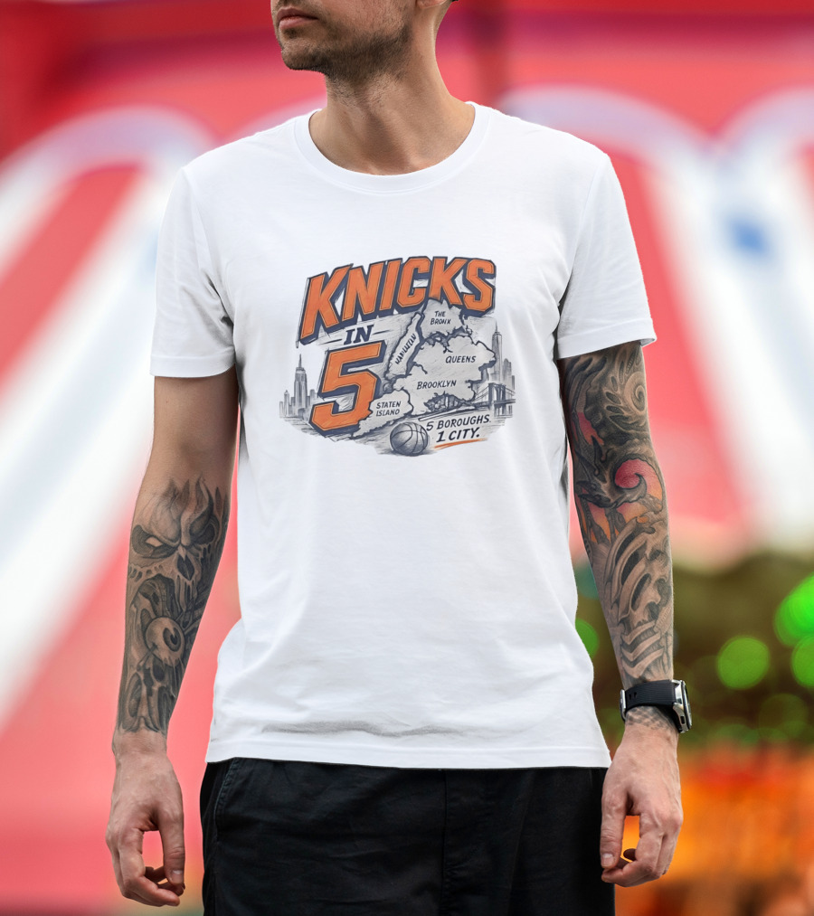Knicks In 5 New York City 5 Boroughs Map Basketball T-Shirt