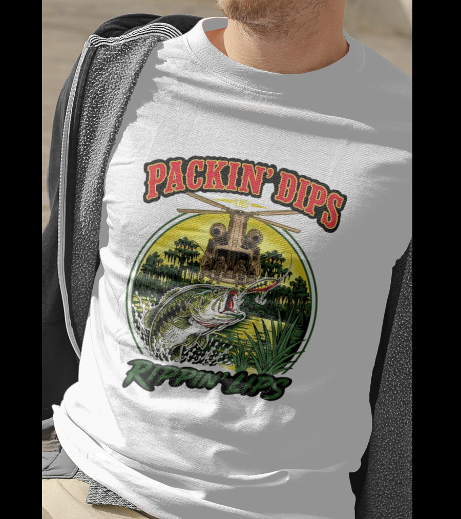 Packin' Dips And Rippin' Lips Fishing Helicopter Adventure T-Shirt