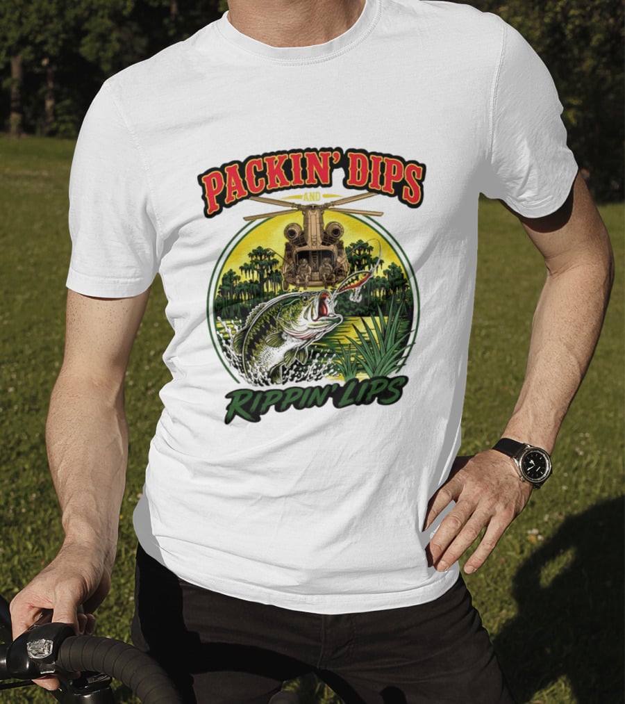 Packin' Dips And Rippin' Lips Fishing Helicopter Adventure T-Shirt