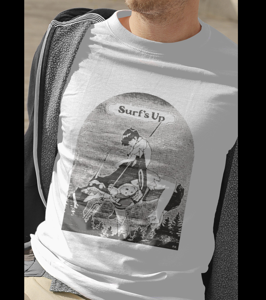 Surf's Up Anime Style Riding Adventure Black And White T-Shirt