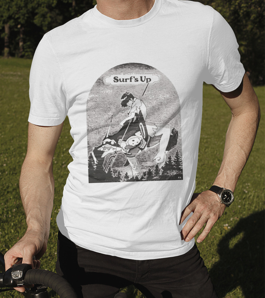 Surf's Up Anime Style Riding Adventure Black And White T-Shirt