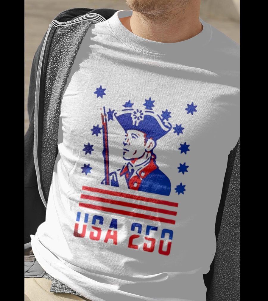USA 250 Minuteman Stars Stripes Patriotic America 250th Anniversary T-Shirt