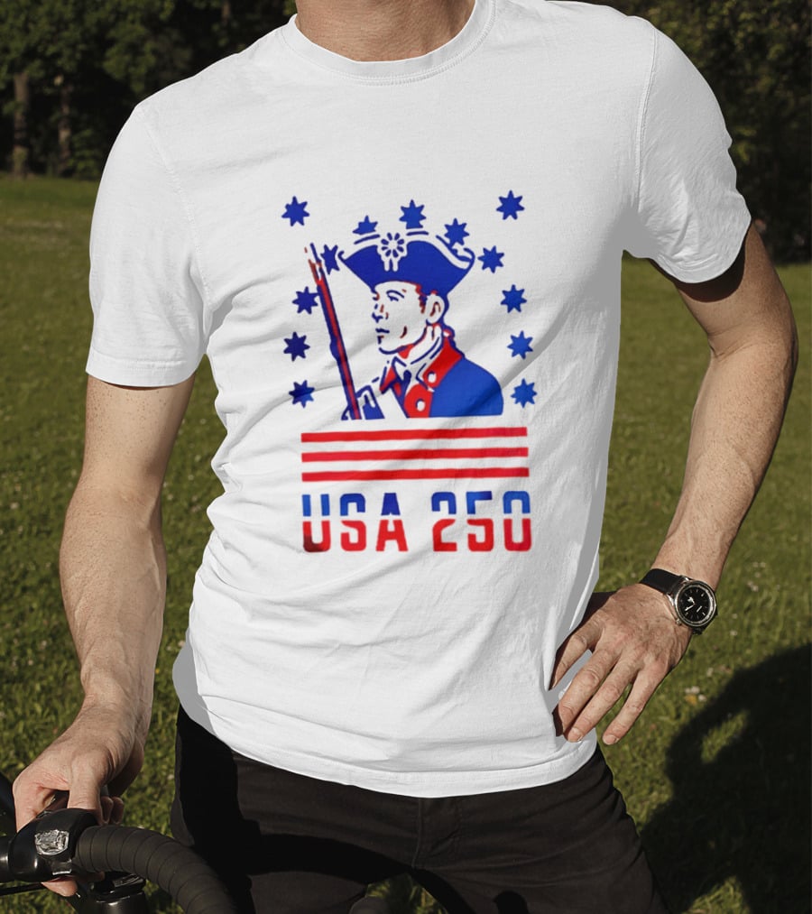 USA 250 Minuteman Stars Stripes Patriotic America 250th Anniversary T-Shirt