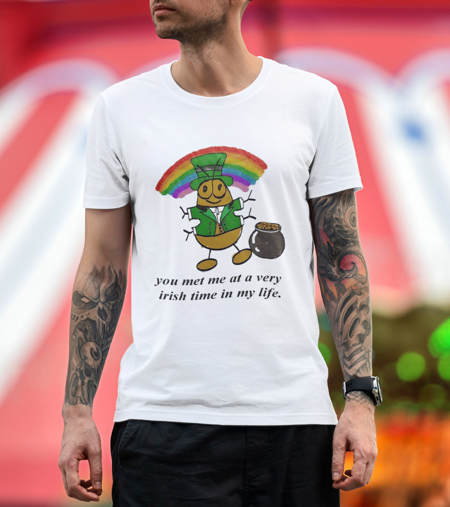 You Met Me At A Very Irish Time In My Life Rainbow Leprechaun Pot Of Gold T-Shirt
