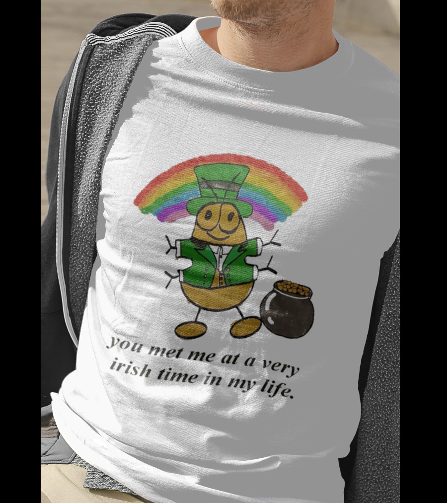 You Met Me At A Very Irish Time In My Life Rainbow Leprechaun Pot Of Gold T-Shirt