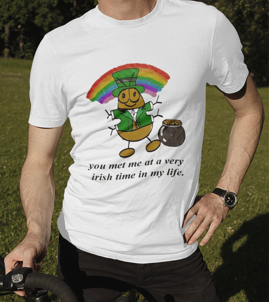 You Met Me At A Very Irish Time In My Life Rainbow Leprechaun Pot Of Gold T-Shirt
