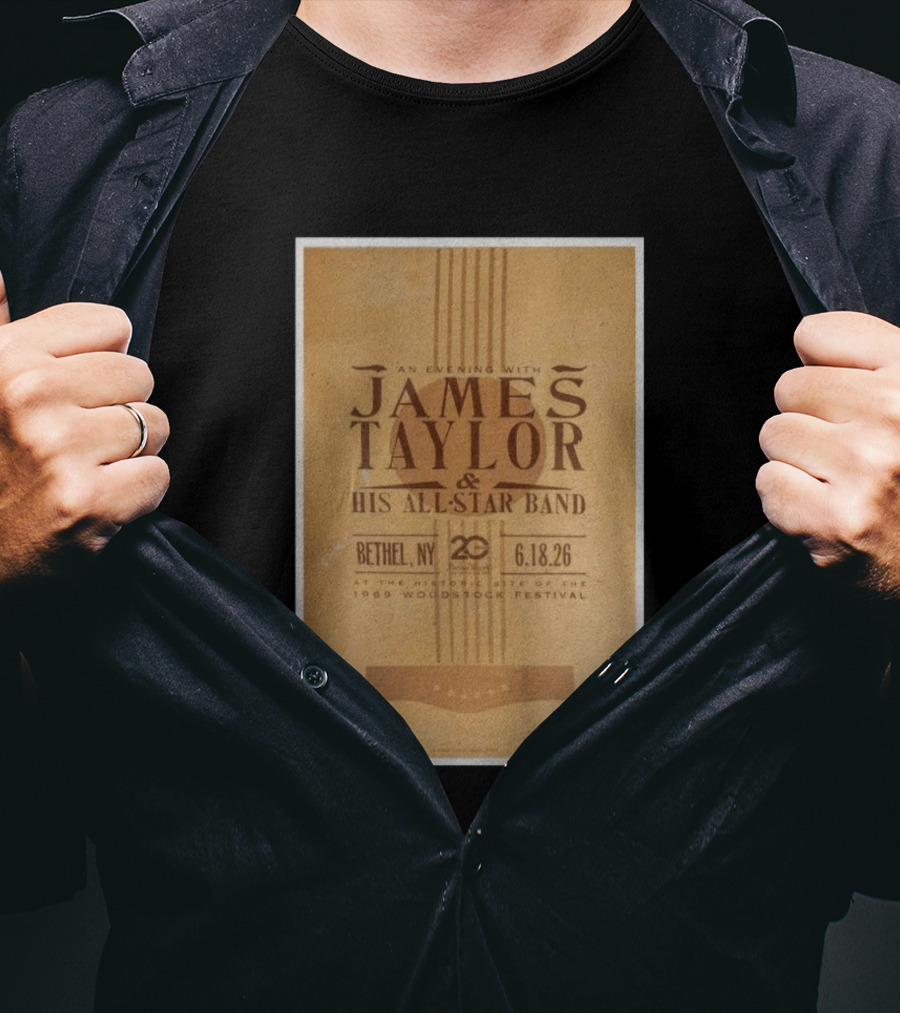 An Evening With James Taylor His All Star Band Bethel NY June 18 2026 Woodstock Festival T-Shirt