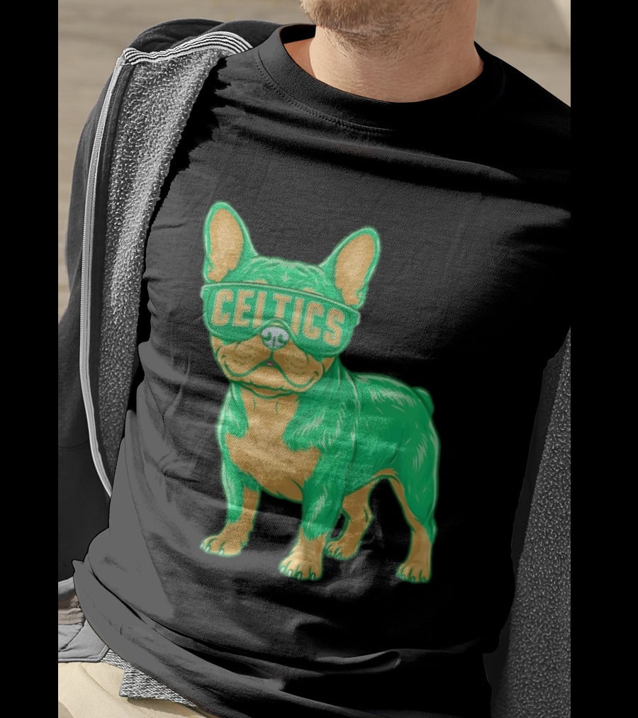 Boston Celtics French Bulldog Wearing Celtics Glasses T-Shirt
