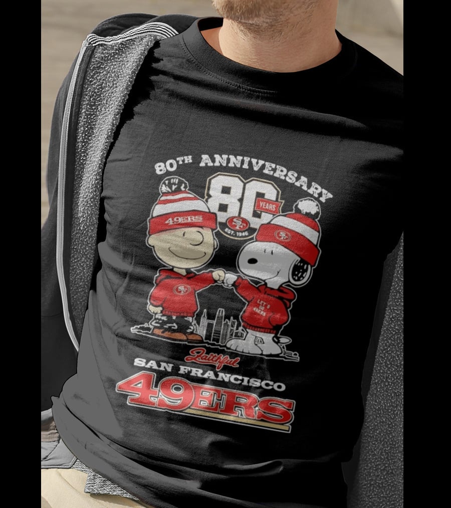80th Anniversary 80 Years San Francisco 49ers Snoopy Let's Go 49ers Faithful T-Shirt