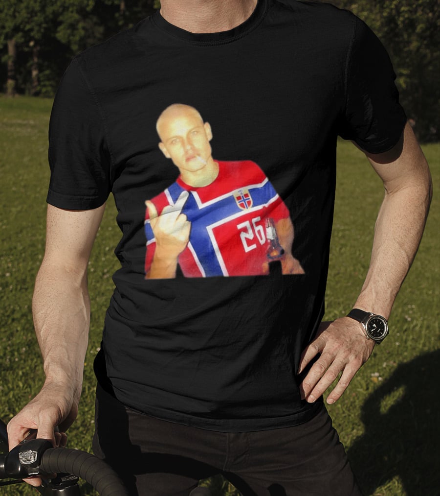 Erling Haaland Norway National Football Team 26 Middle Finger Gesture Jersey T-Shirt