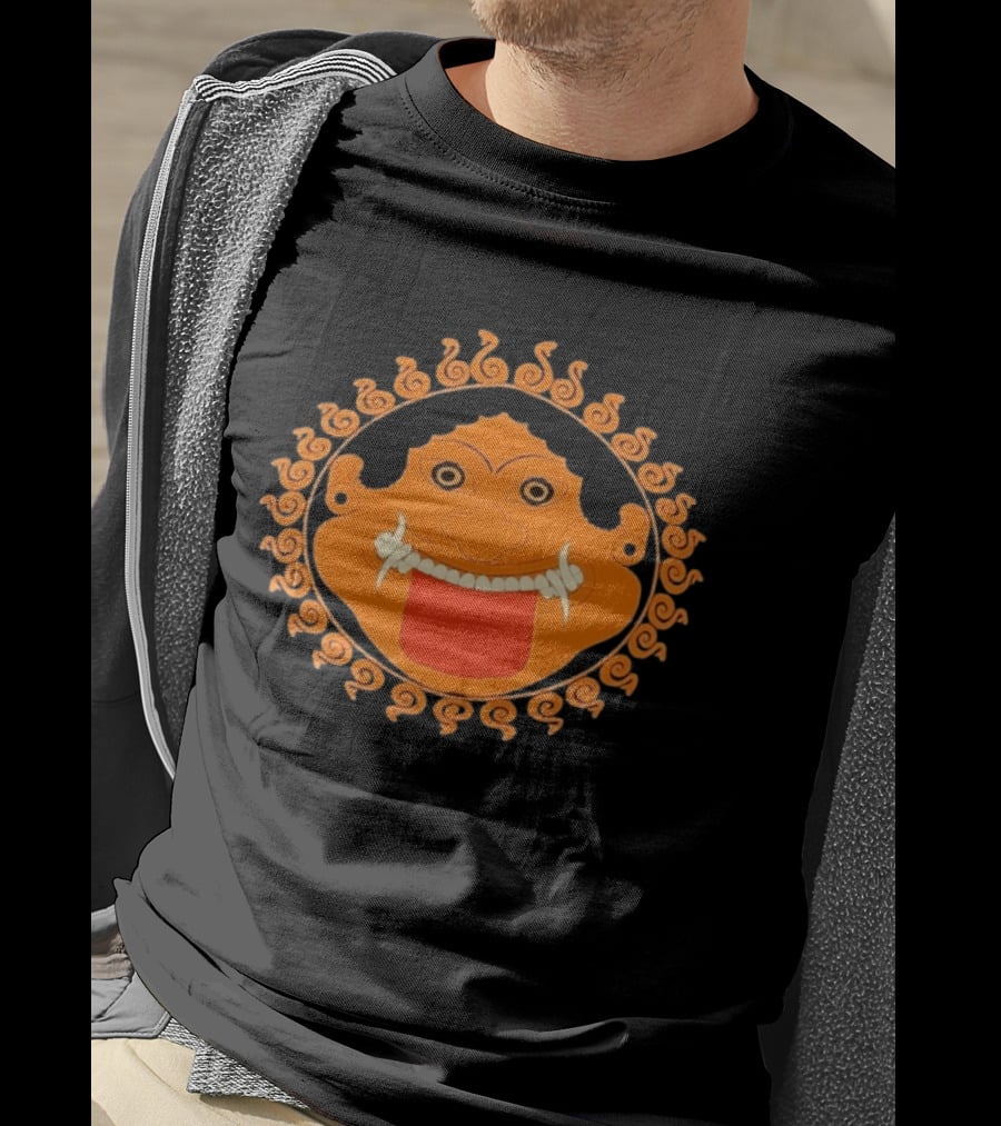 Medusa Gorgon Greek Mythology Monstrous Mask Icon With Orange Spirals T-Shirt