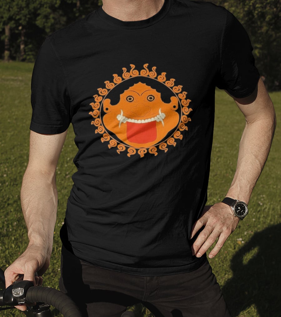 Medusa Gorgon Greek Mythology Monstrous Mask Icon With Orange Spirals T-Shirt