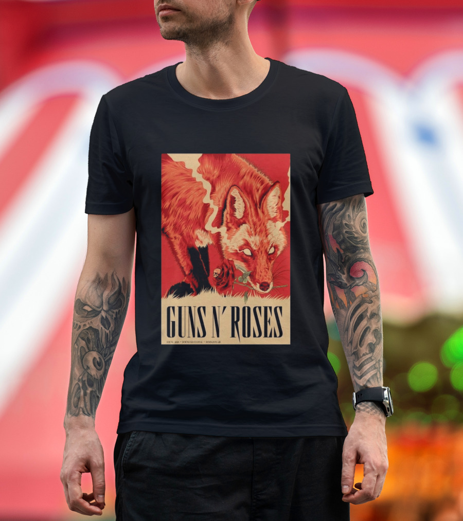 Guns N' Roses Fox With Rose Download Festival June 13 2026 Donington Park Castle Donington Leicestershire T-Shirt