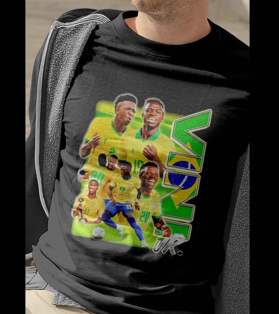Vinicius Junior Brazil Number 10 Yellow Green Soccer Team Collage T-Shirt