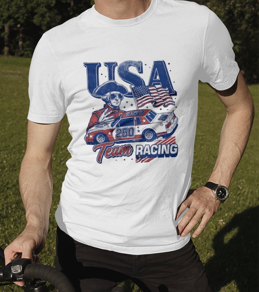 USA Team Racing 250 George Washington American Flag T-Shirt