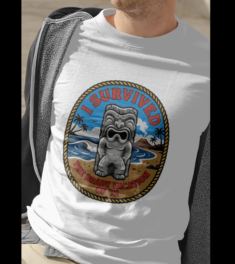 I Survived The Brady Vacation Of '72 Tiki Idol Ocean Scene T-Shirt