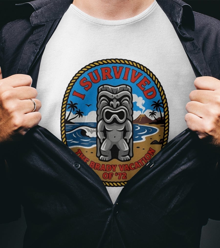 I Survived The Brady Vacation Of '72 Tiki Idol Ocean Scene T-Shirt
