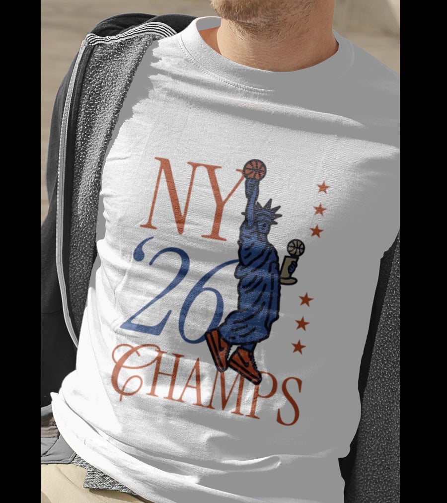 NY 26 Champs Statue Liberty Basketball Trophy T-Shirt