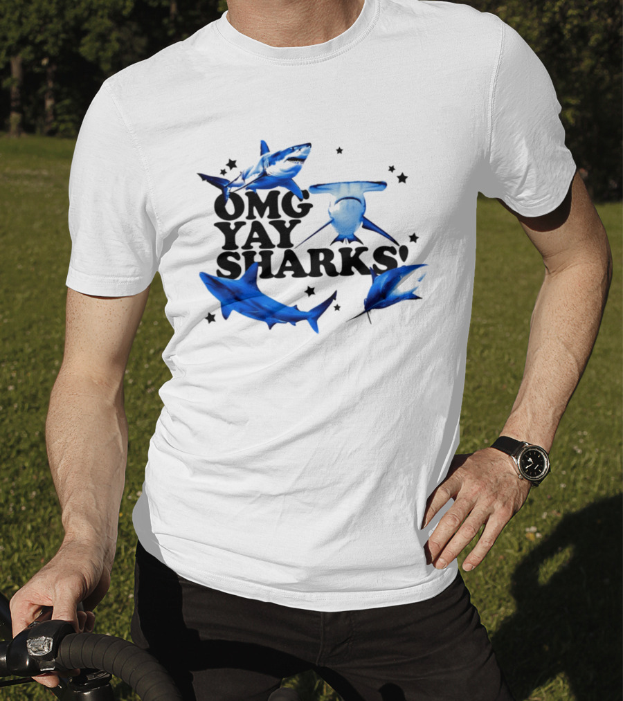 OMG Yay Sharks Ocean Life Marine Biology With Blue Shark Images T-Shirt