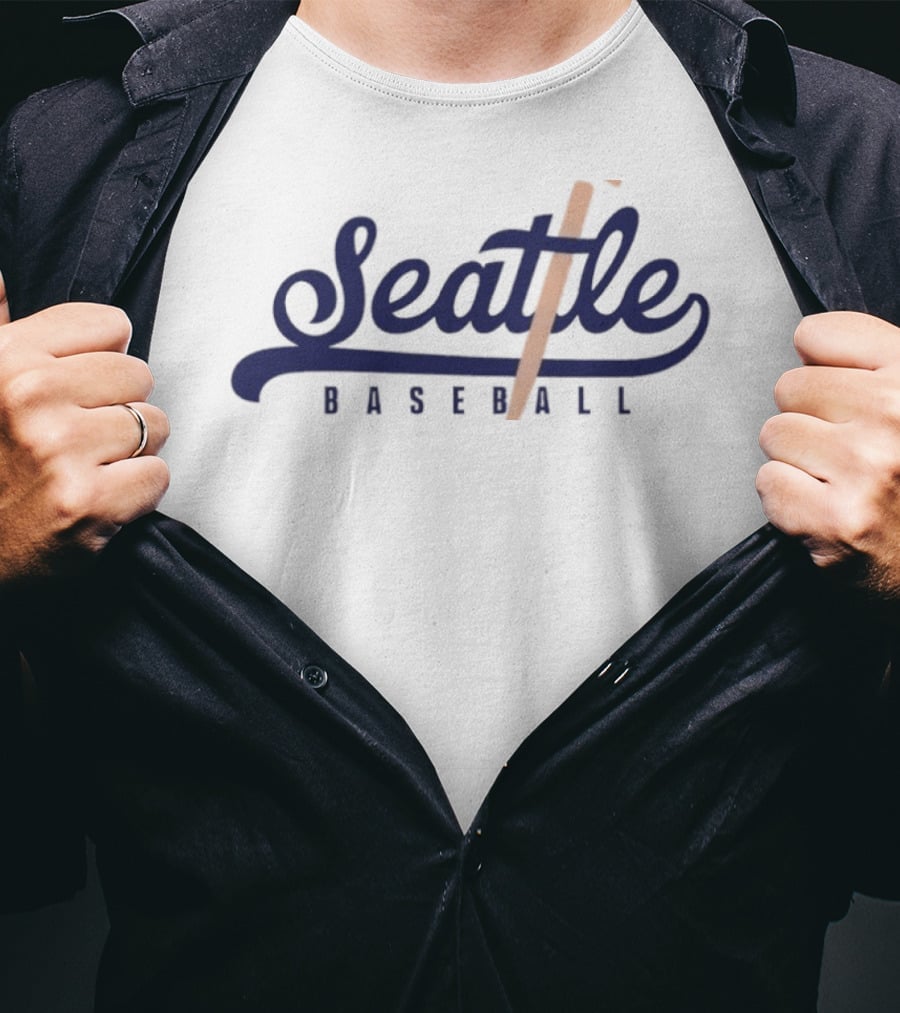 Seattle Baseball Trident Retro Style Navy Script T-Shirt