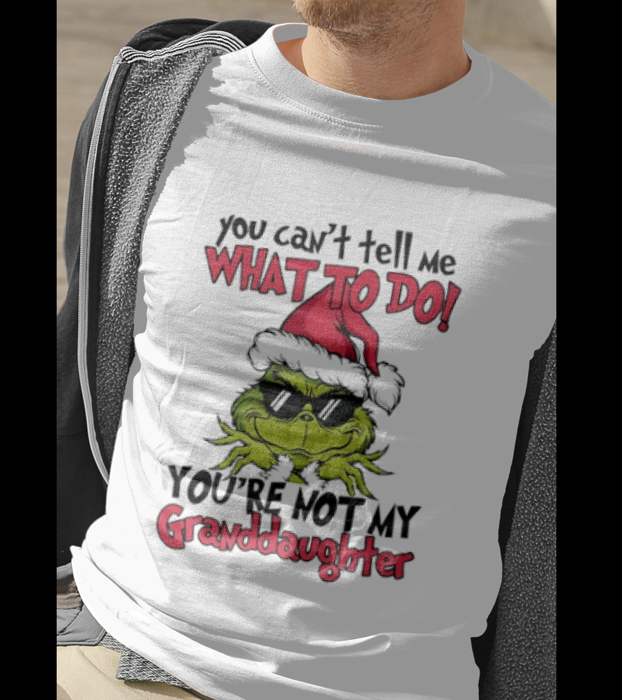 You Can't Tell Me What To Do You're Not My Granddaughter Grinch Santa Hat T-Shirt