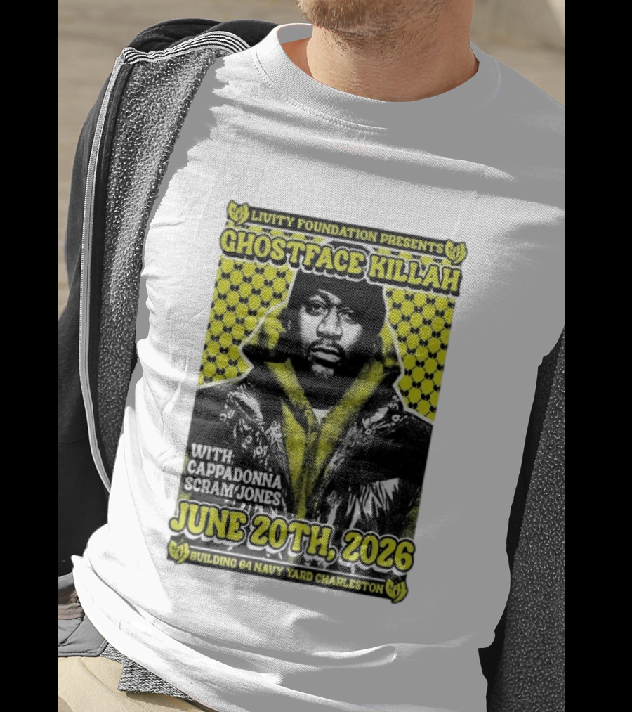 Livity Foundation Presents Ghostface Killah June 20th 2026 With Cappadonna Scram Jones Building 64 Navy Yard Charleston T-Shirt
