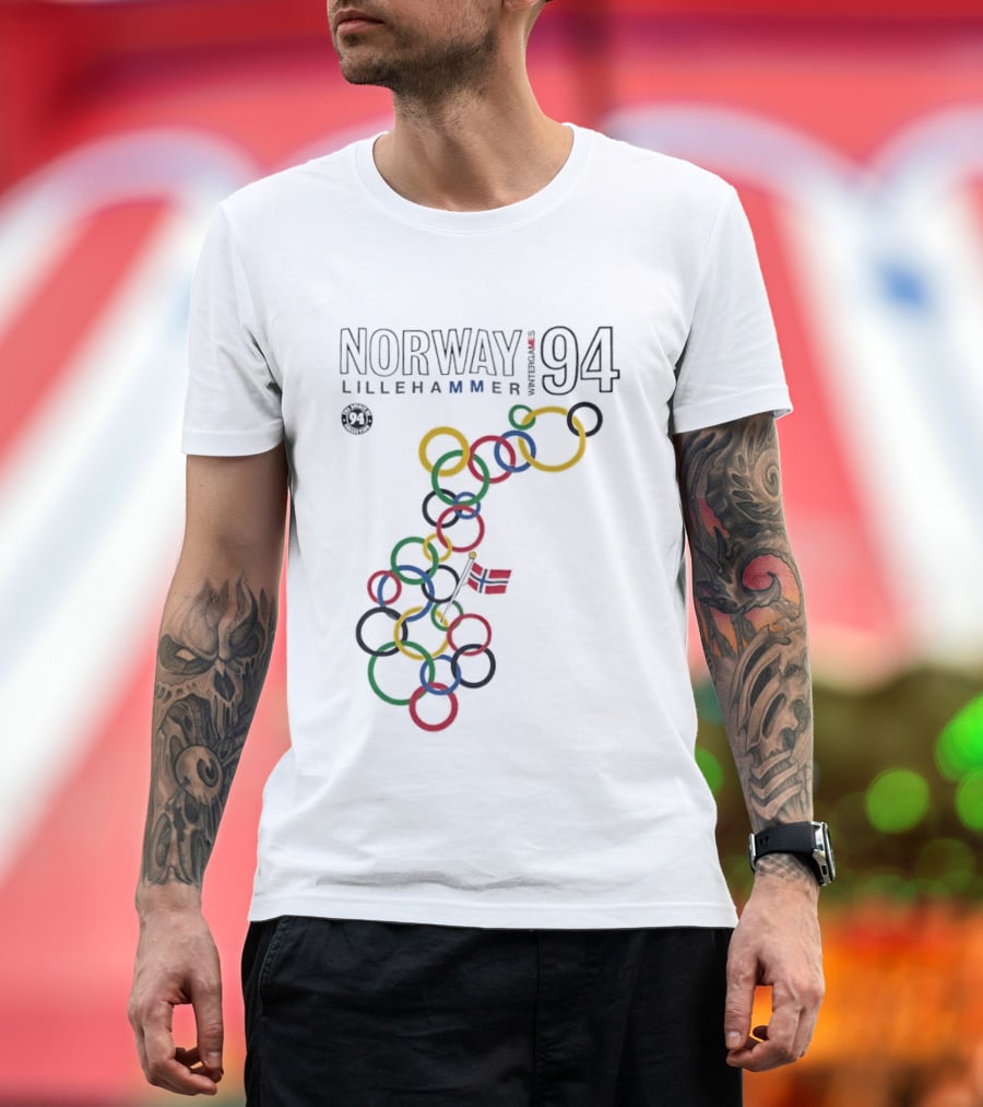 Norway Lillehammer 1994 Winter Games Rings Map T-Shirt