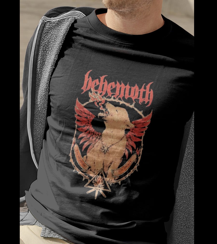 Behemoth The Wolfling Ov Siberia Fire Wings Wolf Sun Sigil Black Metal Music T-Shirt