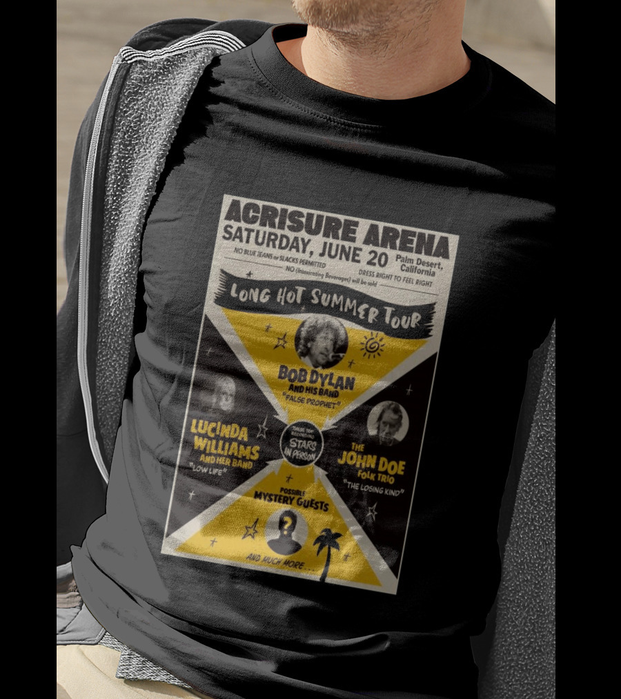 Bob Dylan Long Hot Summer Tour Acrisure Arena June 20 2026 Palm Desert Featuring Lucinda Williams John Doe T-Shirt
