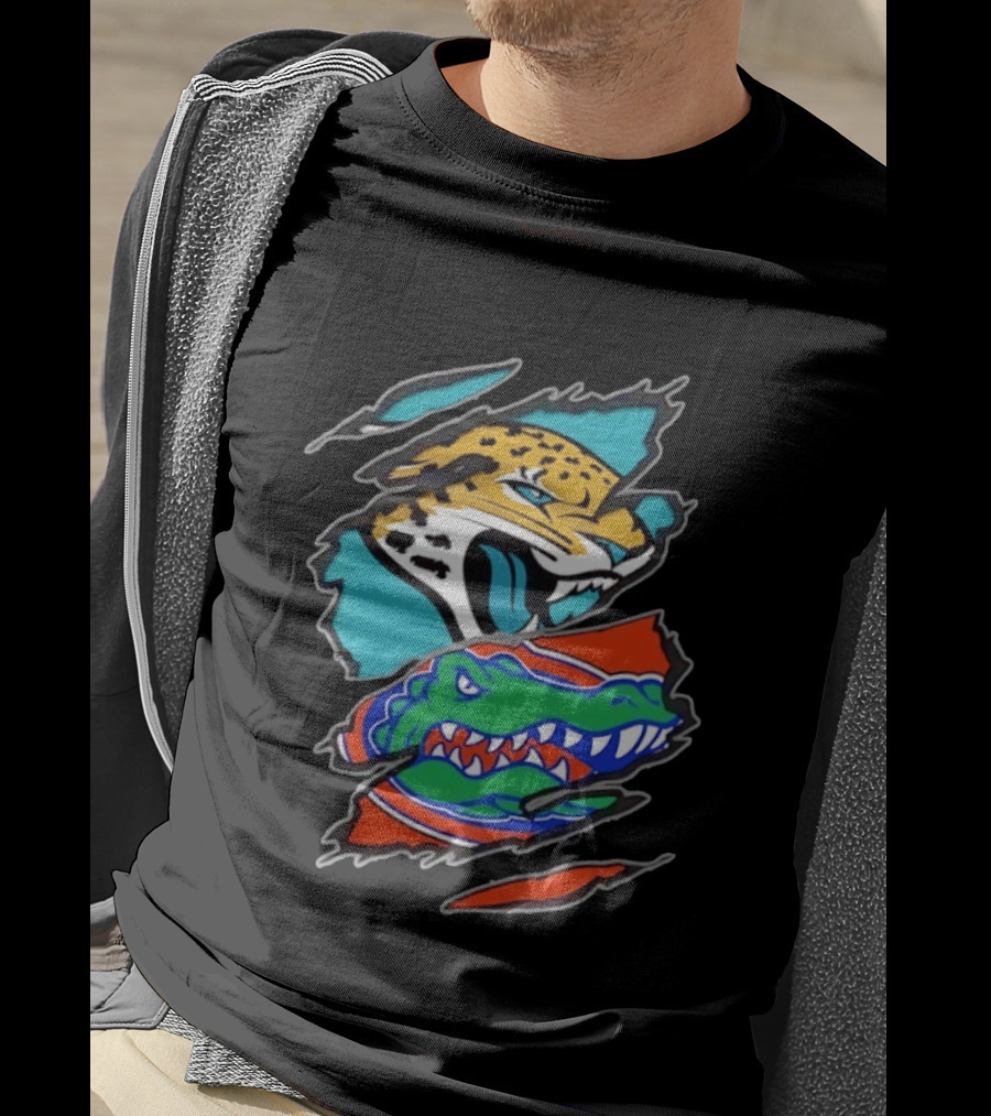 Jacksonville Jaguars Florida Gators Two Teams One Heart Scratch T-Shirt