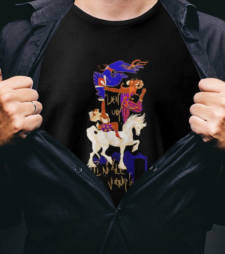 Cirque Style Acrobats On Horseback With Blue And Gold Accents T-Shirt
