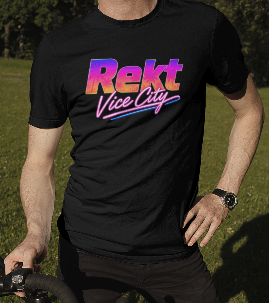 Rekt Vice City Neon Vaporwave Aesthetic With Palm Trees T-Shirt