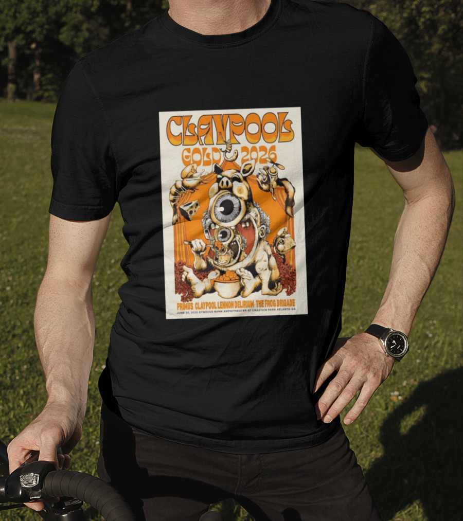 Claypool Gold 2026 Primus Lennon Delirium The Frog Brigade Atlanta June 20 Synovus Bank Amphitheater T-Shirt
