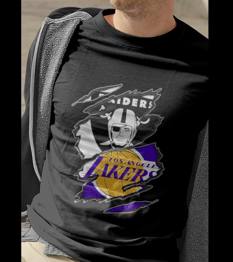 Las Vegas Raiders Los Angeles Lakers Two Teams One Heart Scratch T-Shirt