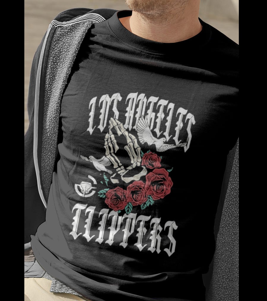 Los Angeles Clippers Praying Skeleton Hands Roses Doves T-Shirt