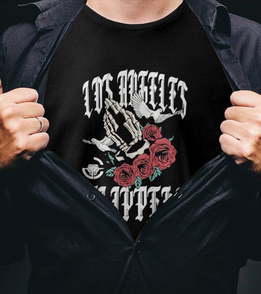 Los Angeles Clippers Praying Skeleton Hands Roses Doves T-Shirt
