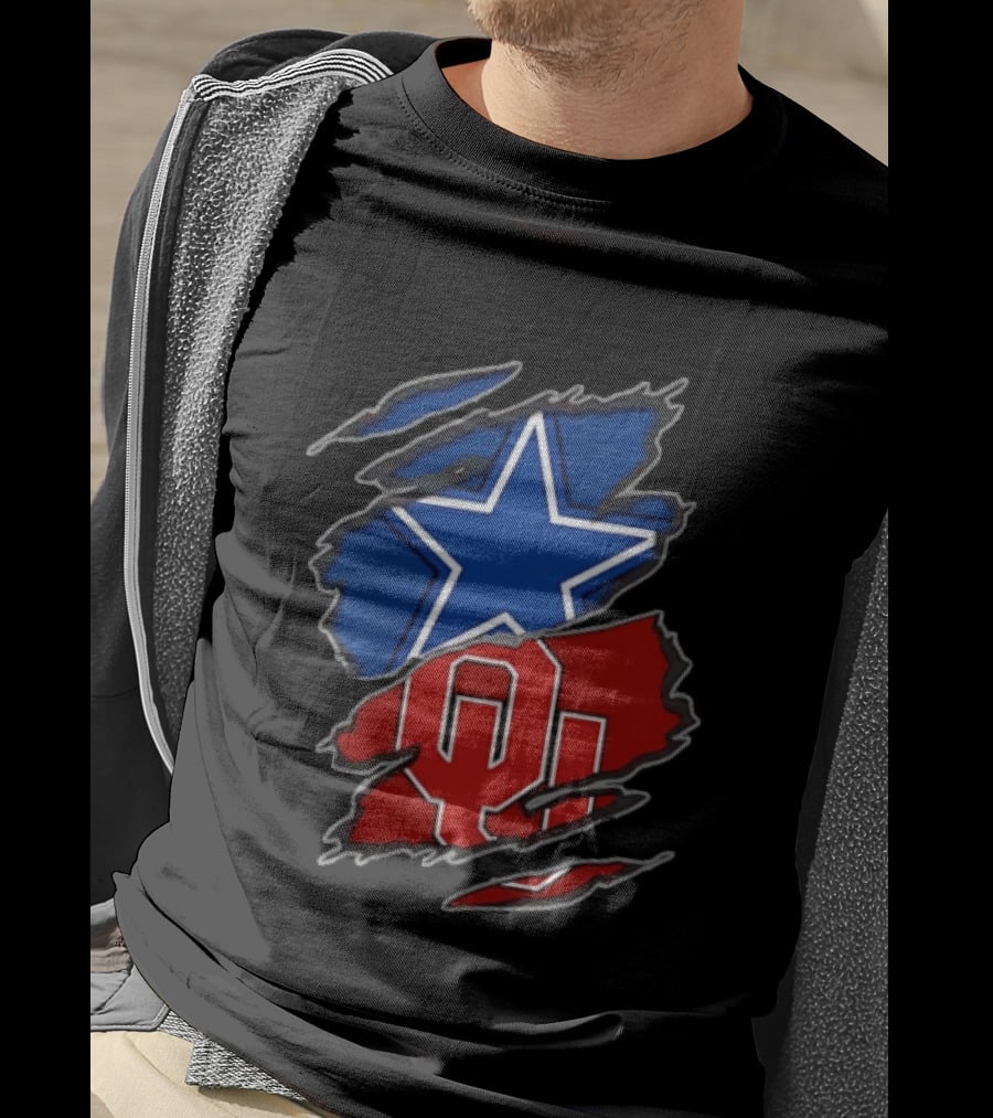 Dallas Cowboys Oklahoma Sooners Two Teams One Heart Scratch T-Shirt