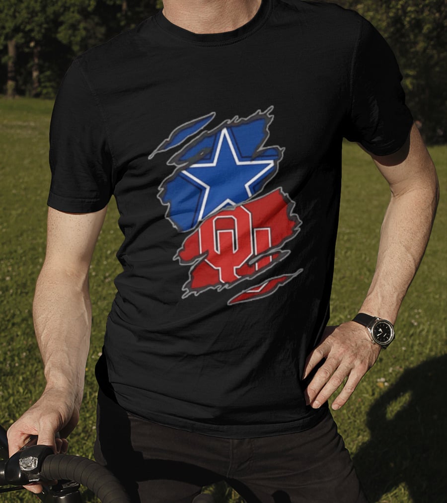 Dallas Cowboys Oklahoma Sooners Two Teams One Heart Scratch T-Shirt