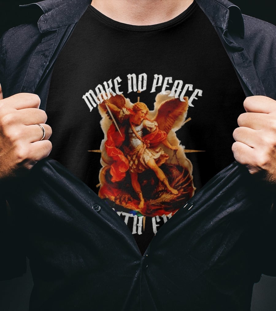 Make No Peace With Evil Angelic Warrior With Sword And Wings T-Shirt