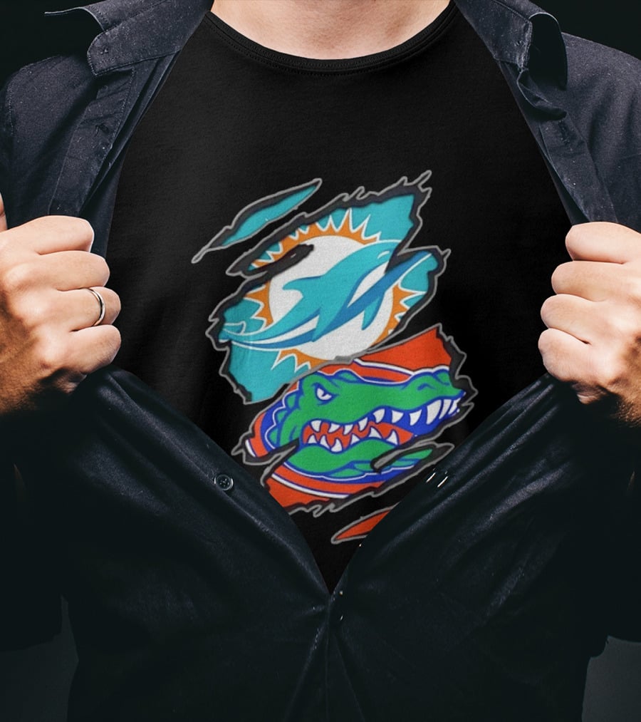 Miami Dolphins Florida Gators Two Teams One Heart Scratch T-Shirt