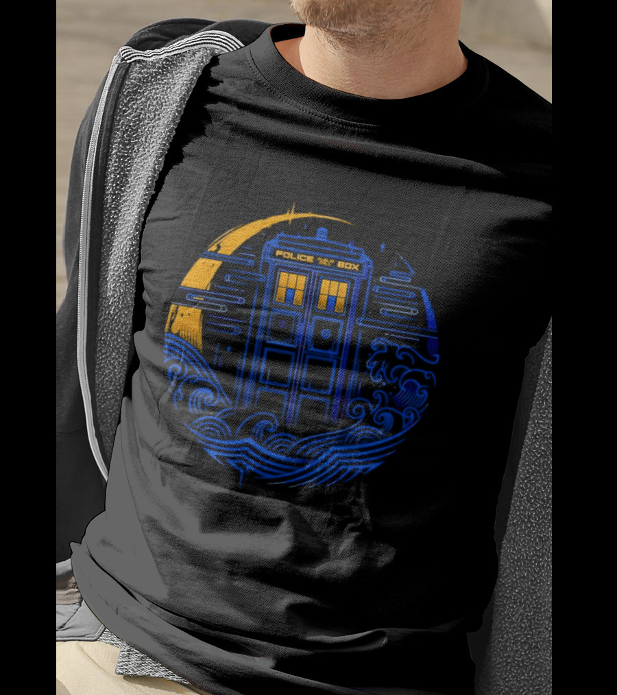 Doctor Who TARDIS Police Box Japanese Wave Sci Fi T-Shirt