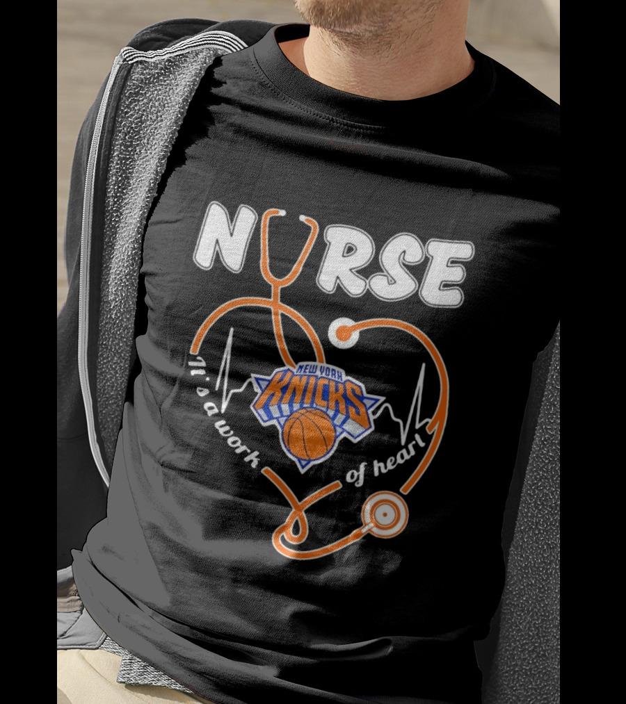 New York Knicks Nurse Stethoscope Heartbeat It's A Work Of Heart T-Shirt