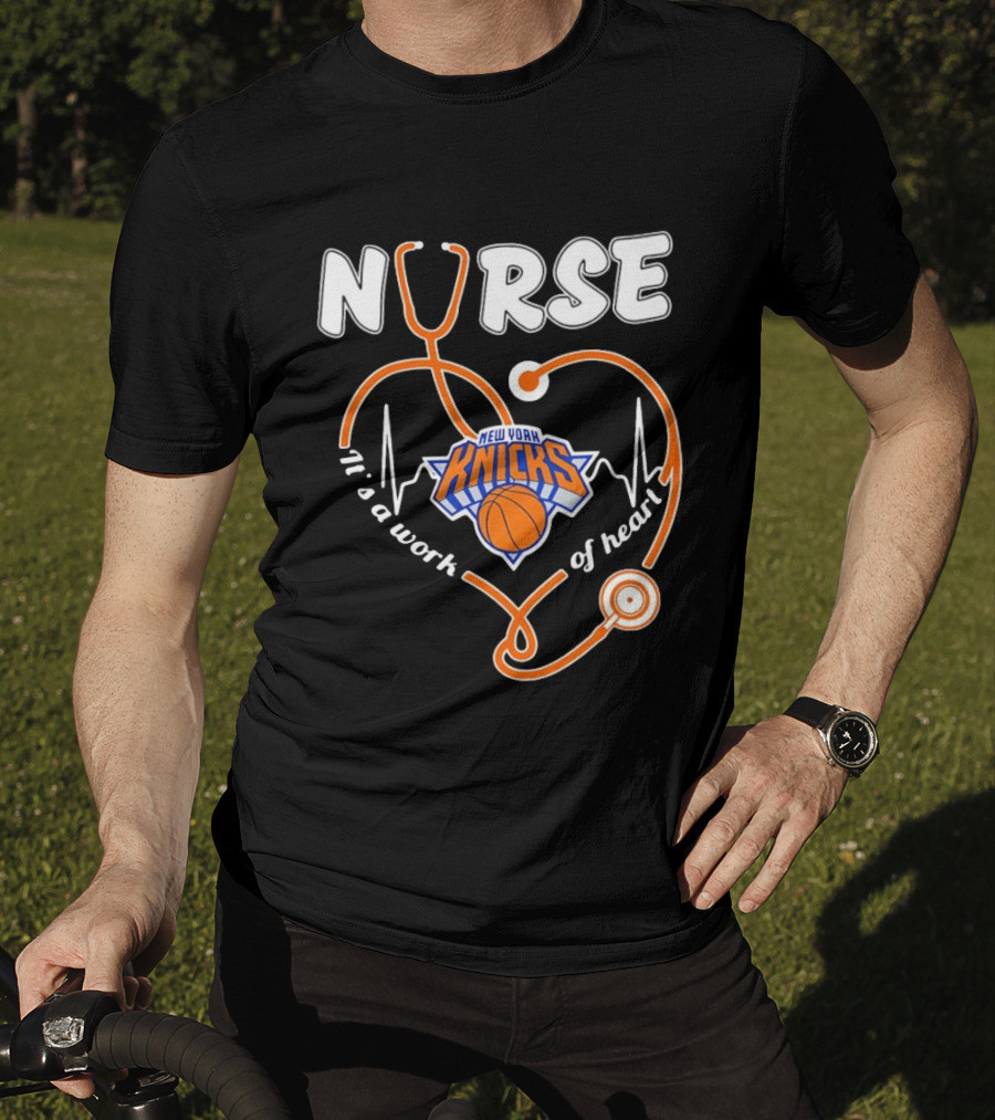 New York Knicks Nurse Stethoscope Heartbeat It's A Work Of Heart T-Shirt