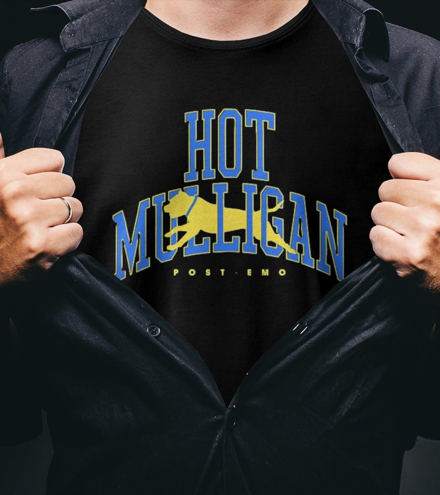 Hot Mulligan Post Emo Dog Graphic With Yellow Canine T-Shirt